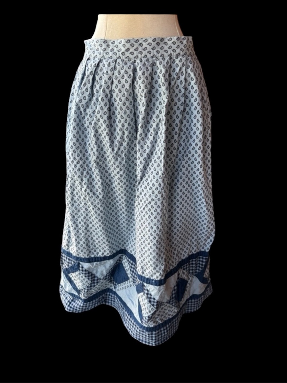 1980s David Brooks High Waisted Cotton Quilted Border Skirt